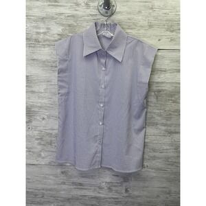 Love + Harmony Shirt Womens L Blue Striped Sleeveless Collared Button-Up